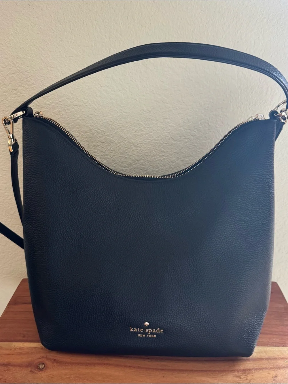 kate spade Black Pebbled Leather Shoulder Bag with Gold Hardware